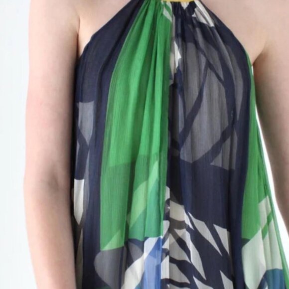Catherine Malandrino Green & Blue Print Trapeze Silk Dress Size: 6. Cocktail - Picture 4 of 12